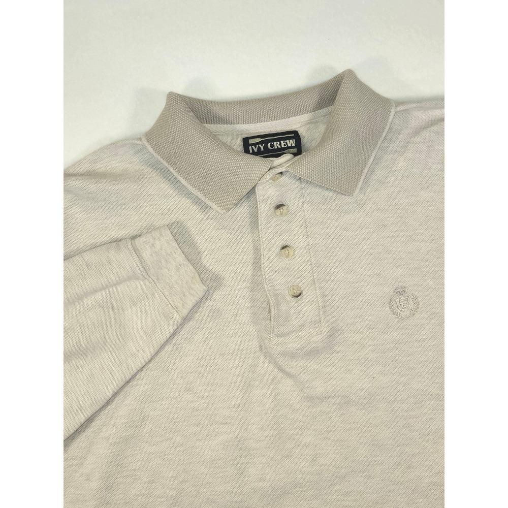 Ivy‎ Crew Polo Shirt Mens Medium Oatmeal Excellent Long Sleeve Cotton Pique Logo